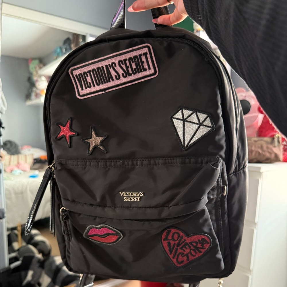 Victoria's Secret Black Backpack with Fun Patches